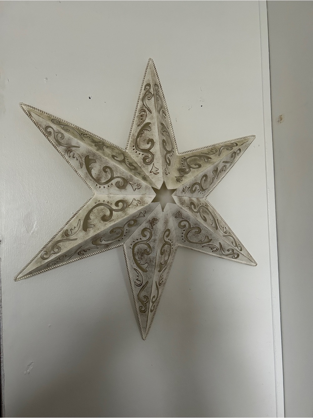Decorative Six-Point Metal Star Wall Accent - Off White